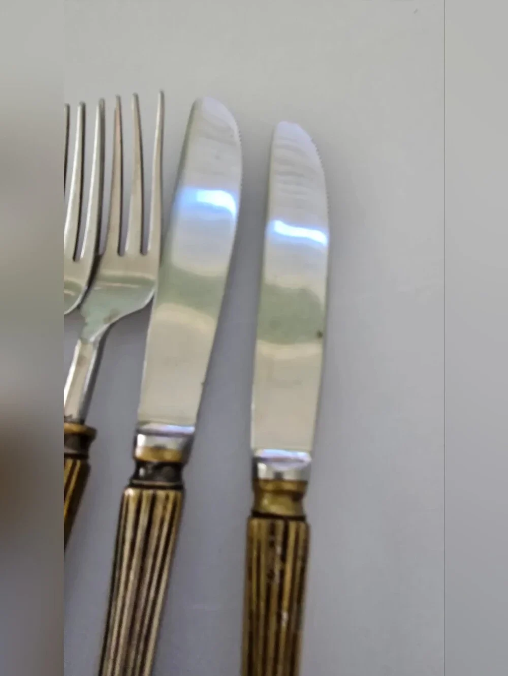 Vintage Fleur De Lis Flatware Set - Brass & Silver Tone - 2 Forks, 2 Knives MCM